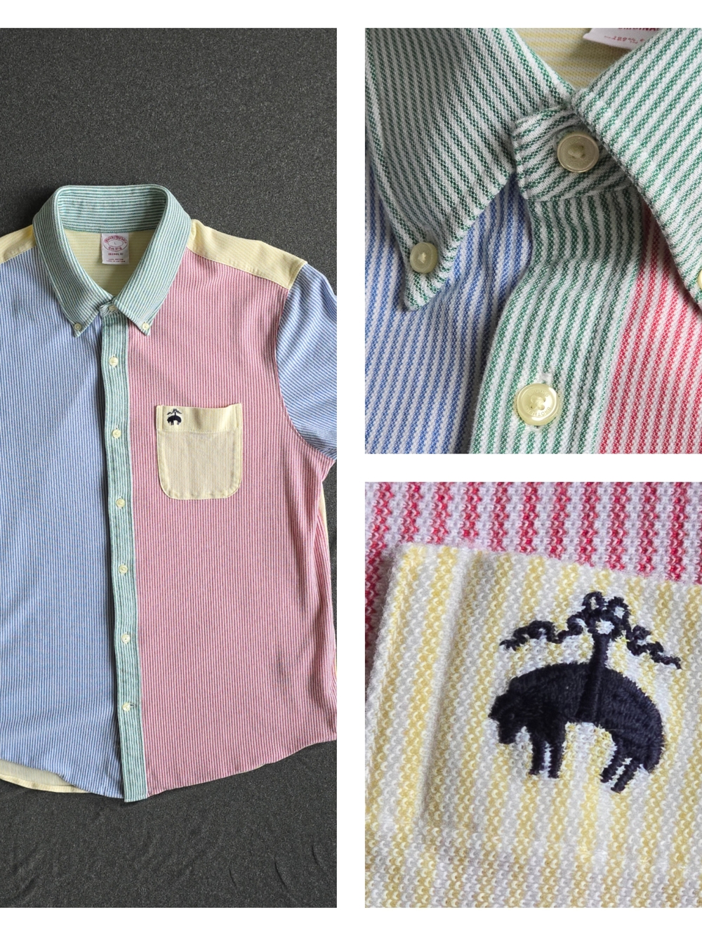 Brooks Brothers Men's Large Knit Sport Shirt Fun Stripe Colorblock Button Up